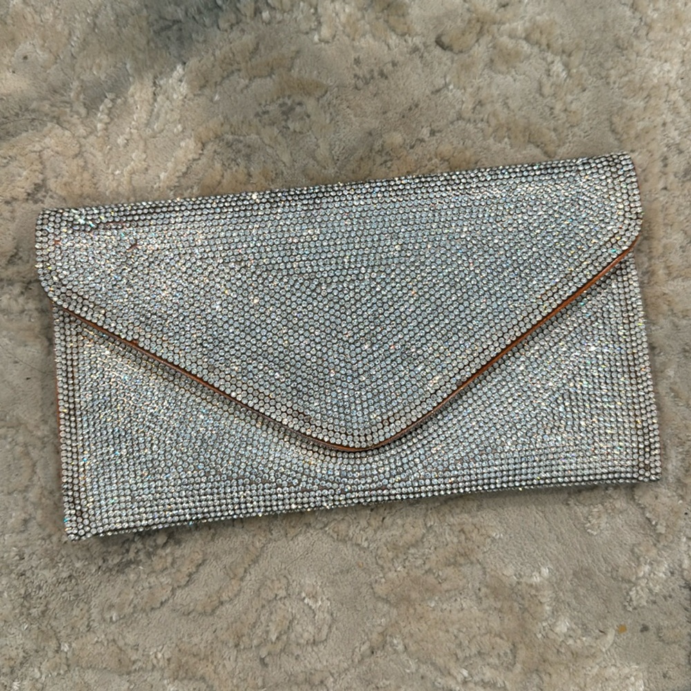 rhinestone and rose gold clutch